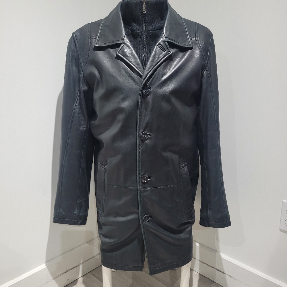 Danier Men's 3/4 Length Thinsulate Lining Genuine Leather Car Coat Medium Black